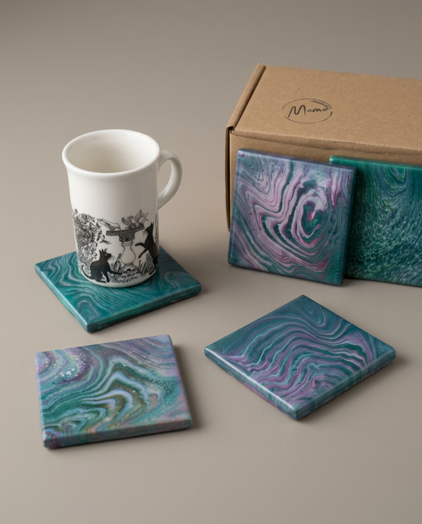 Arte firefly ultra‑realistic render of ceramic tiles with fluid abstract pigments. soft natural l 239102